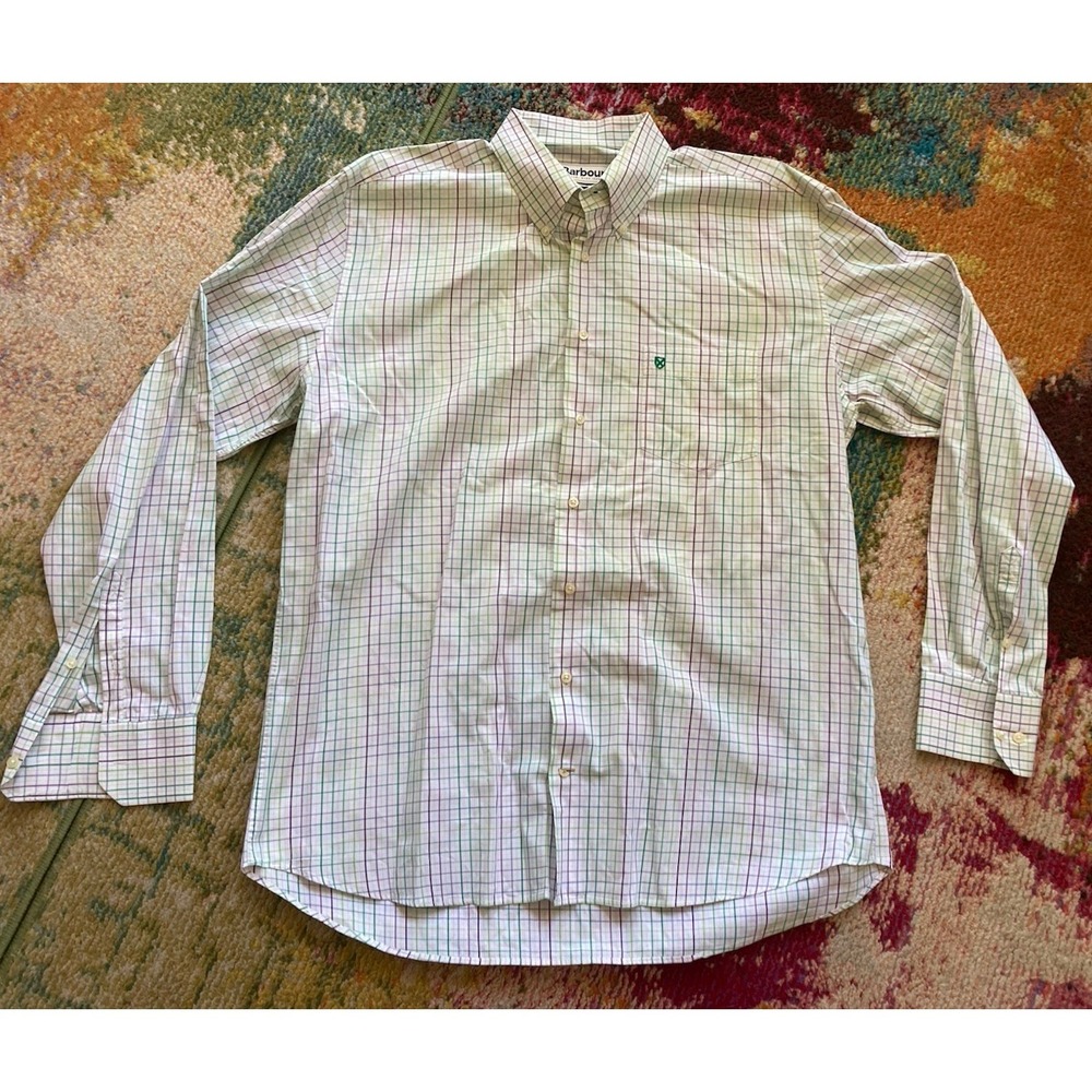 Barbour Shirt Mens Large Long Sleeve Button Up Regular Fit Check Mayfield Lawn